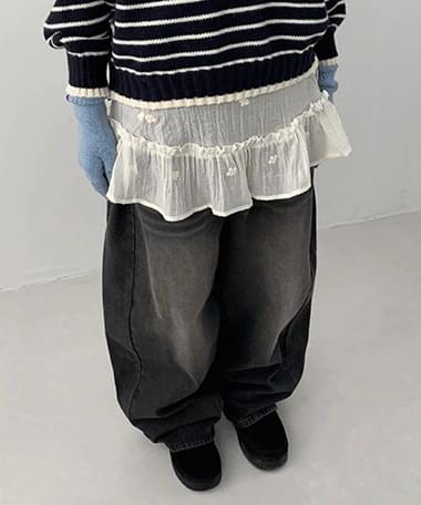 プーリーバルーンワイドデニムパンツ デニムパンツ ハーレムパンツ レディース｜韓国 DAILYJOU｜コーデ..