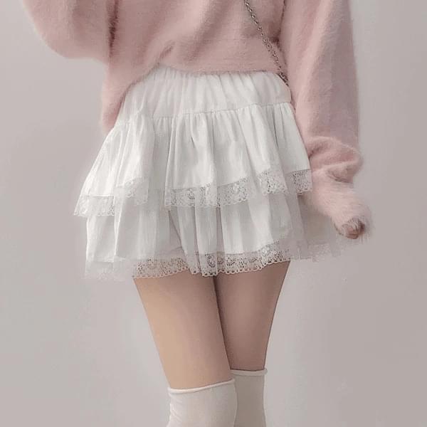 スエードレースバンディング2段カンカンミニスカート3color スカート ラッフルスカート レディース｜韓国 lipkko｜コーディブック