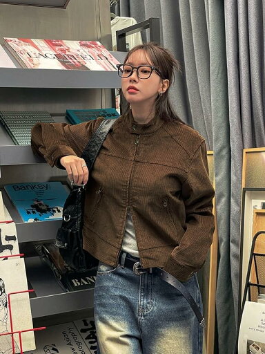 55-77ポマンバイカーコーデュロイゴールデンショートジャケット ジャケット blouson-jacket レディース|韓国 DANGDANG GIRL|コーディブック 55-77ポマンバイカーコーデュロイゴールデンショートジャケット ジャケット blouson-jacket レディース|韓国 DANGDANG GIRL|コーディブック