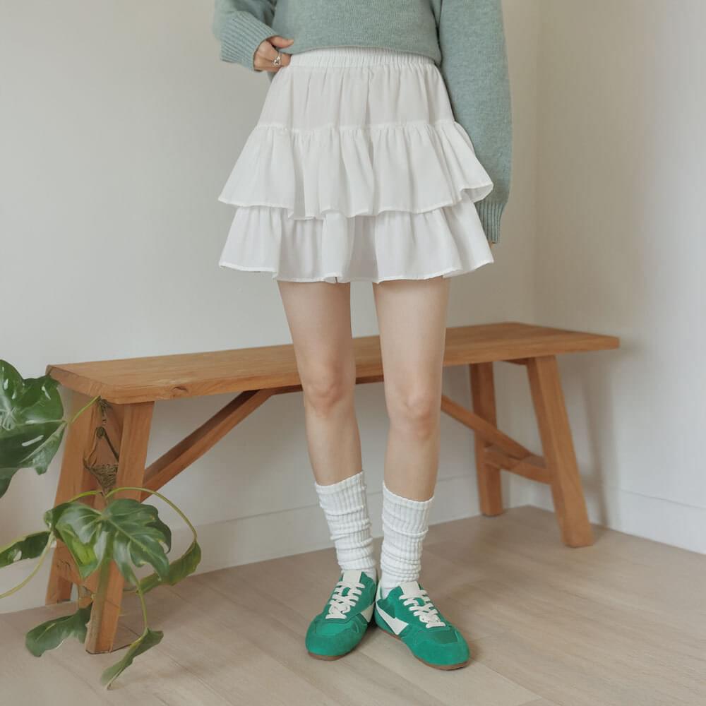 ロネオンシフォンカンカンバンディングミニスカート スカート ティアードスカート レディース｜韓国 common unique｜コーディブック