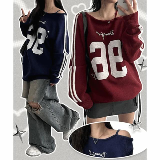 アンバランスフィンアンバルオフショルダーニットスウェットシャツ ニット セーター レディース｜韓国 ..