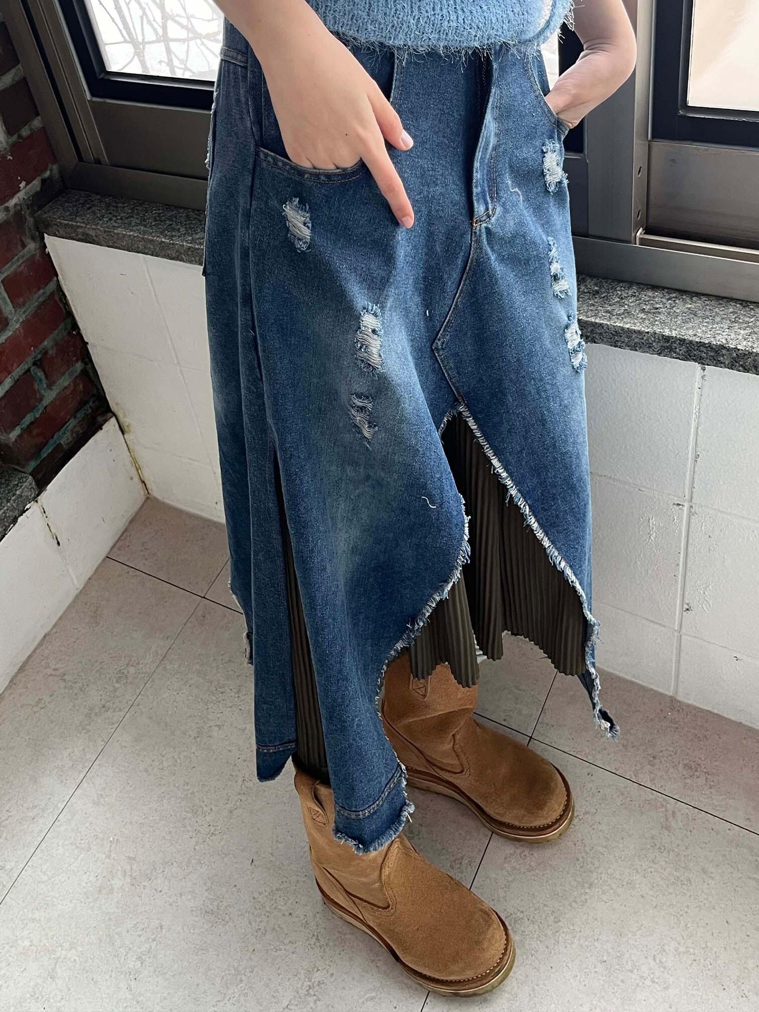 アコーディオンデニムロングSK スカート デニムスカート レディース｜韓国 kim9hope｜コーディブック