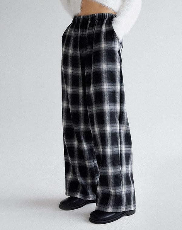 ムアチェックワイドバンディングパンツ パンツ レディース｜韓国 muahmuah｜コーディブック
