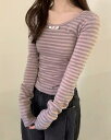チェピットヴィンテージシャーリングストライプダンガラストライプTシャツ 長袖 Tシャツ Tシャツ レディース|韓国 ondeed|コーディブック(4)