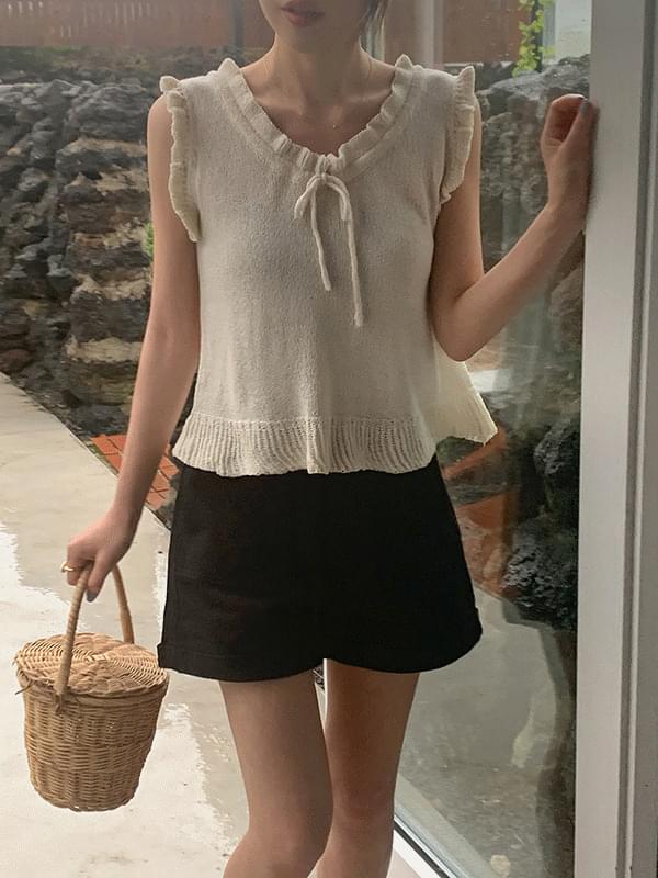 ヘイプフリルリボン夏スリーブレス ノースリーブ レディース｜韓国 frenchaube｜コーディブック