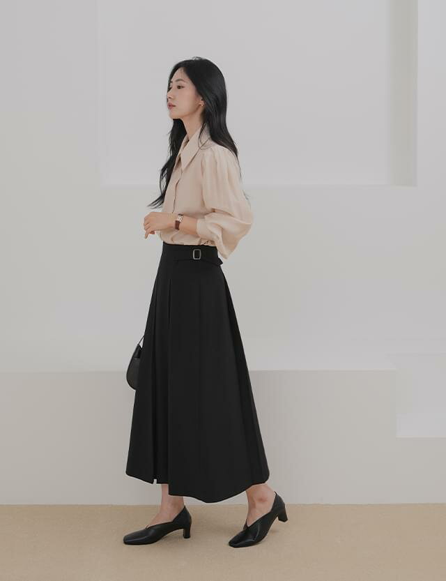 チュニープリーツロングスカート80342 スカート フレアスカート レディース｜韓国 09WOMEN｜コーディブック