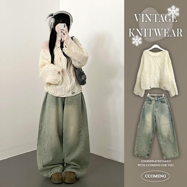 イクプレッツェルヘツイストビンテージルーズフィットニット ニット セーター レディース｜韓国 ccomen..