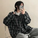 ロンティレイヤードフードチェックシャツシャツ シャツ フードパーカー レディース|韓国 HIJJOO|コーディブック(4)