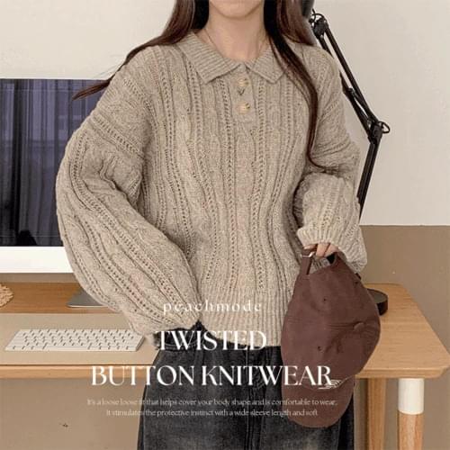 シスパーカラプレッツェルハッチオーバーツイストニット ニット セーター レディース｜韓国 peachmode..