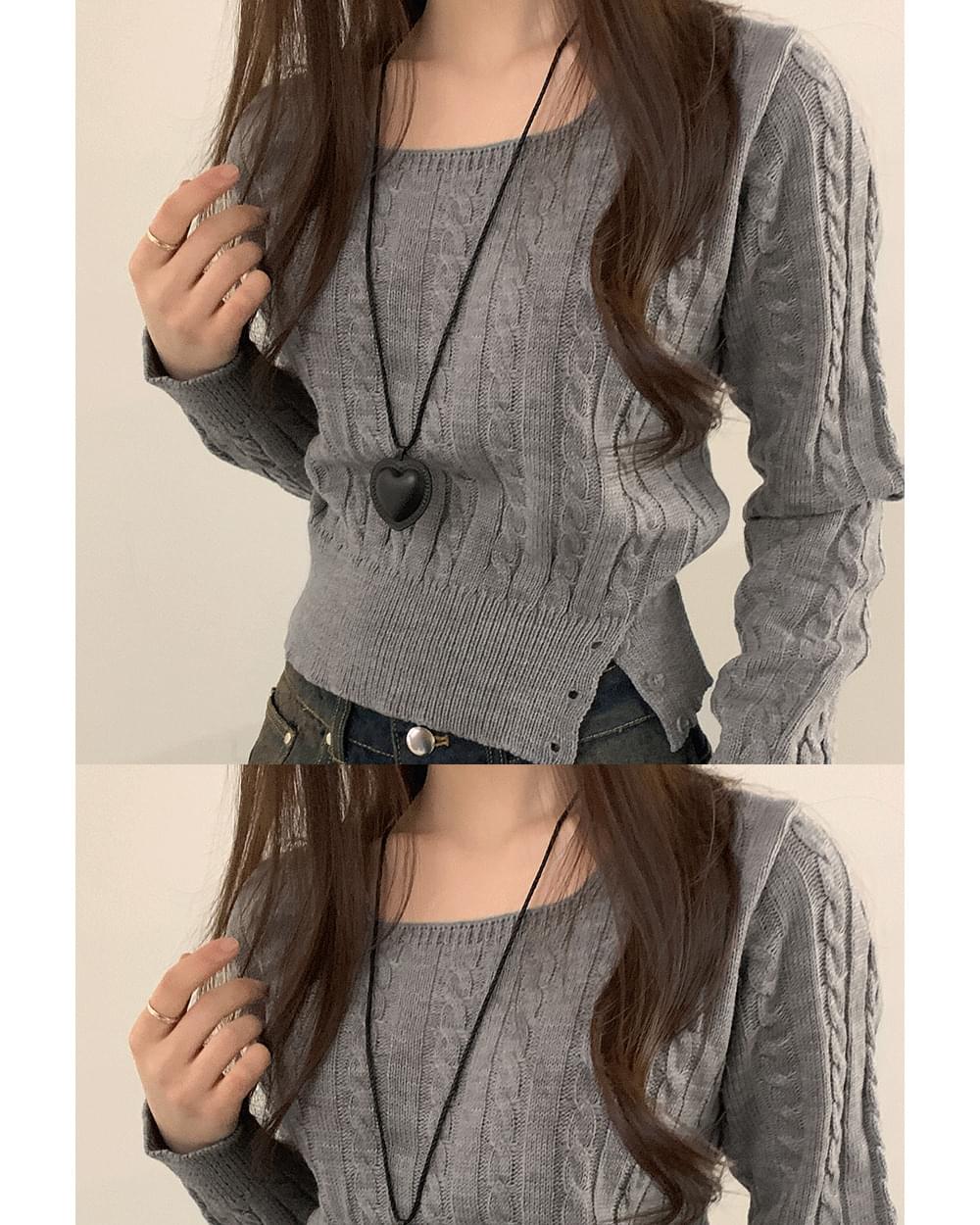 サンティプレッツェルトゥツイストスクエアネッククロップニット ニット セーター レディース｜韓国 on..