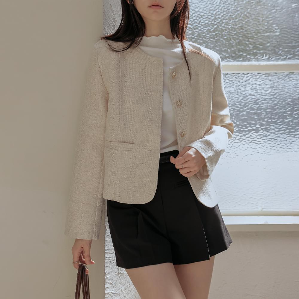 クレビンゴールドボタンツイードジャケット ジャケット シングルブレストジャケット レディース｜韓国 ..