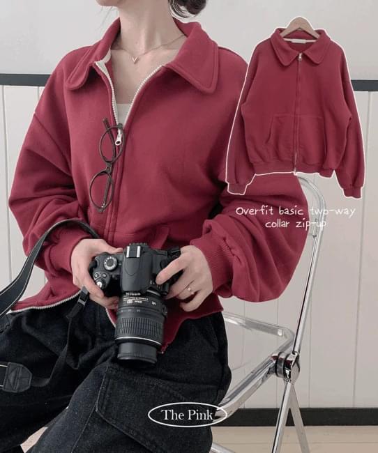 テモンオーバーフィットベーシックトゥウェイカラジップアップ ジップアップ レディース｜韓国 thepink｜コーディブック(4)