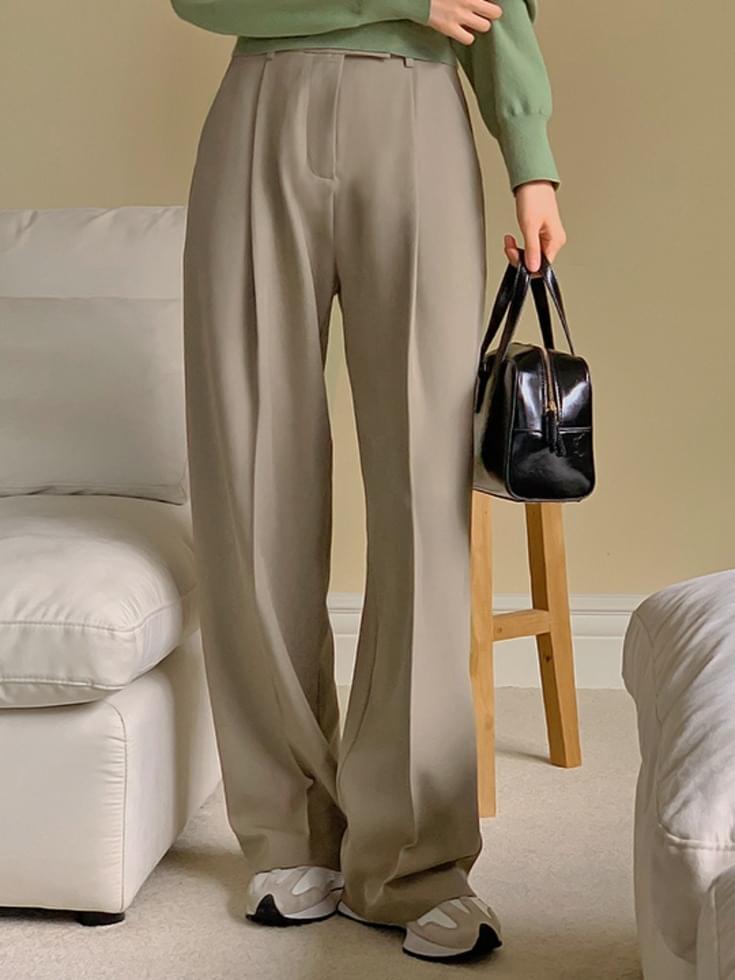 [ジャスト丈/ロング丈] ピンタックワイドスラックスパンツ パンツ ワイドパンツ レディース｜韓国 RIRINCO｜コーディブック
