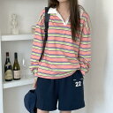 トハズコットンダンストライプカラティ 長袖 Tシャツ polo-shirt レディース|韓国 HEYLADY|コーディブック