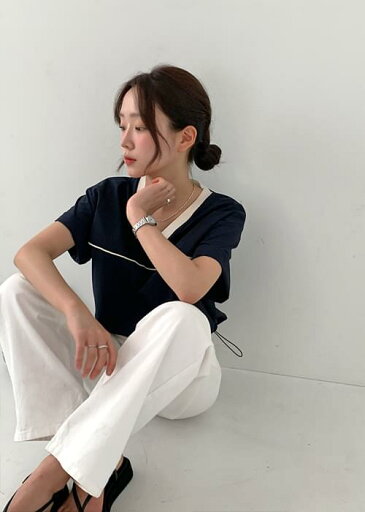 配色ナイロンハーフスウェットシャツ 半袖 Tシャツ レディース|韓国 From Beginning|コーディブック 配色ナイロンハーフスウェットシャツ 半袖 Tシャツ レディース|韓国 From Beginning|コーディブック