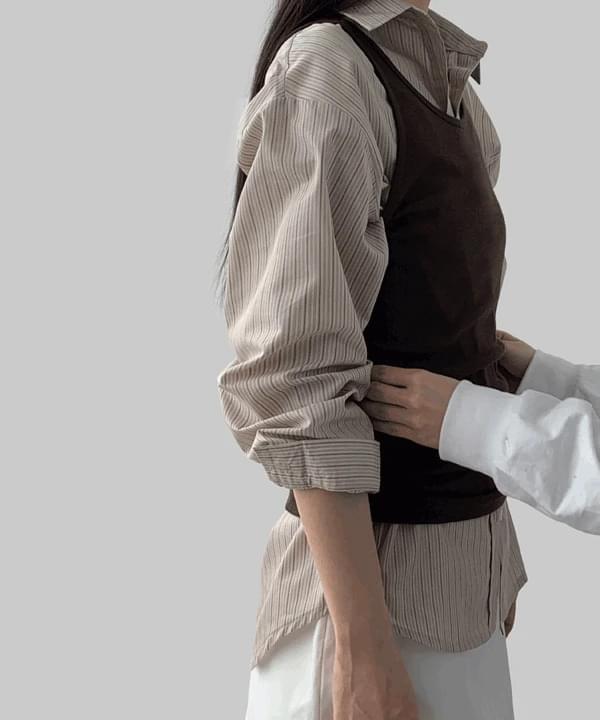 オズボンストライプルーズフィットシャツ シャツ レディース｜韓国 MAENIQUE｜コーディブック