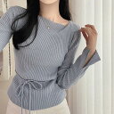 露出なしの可愛いアンバランスキンボートネックリボンプリーツニット5color ニット セーター レディース|韓国 peelrang|コーディブック