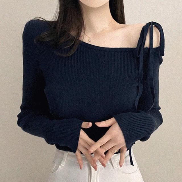 投油ワンショルダーオフショルダーリボンニット6color ニット セーター レディース｜韓国 peelrang｜コ..