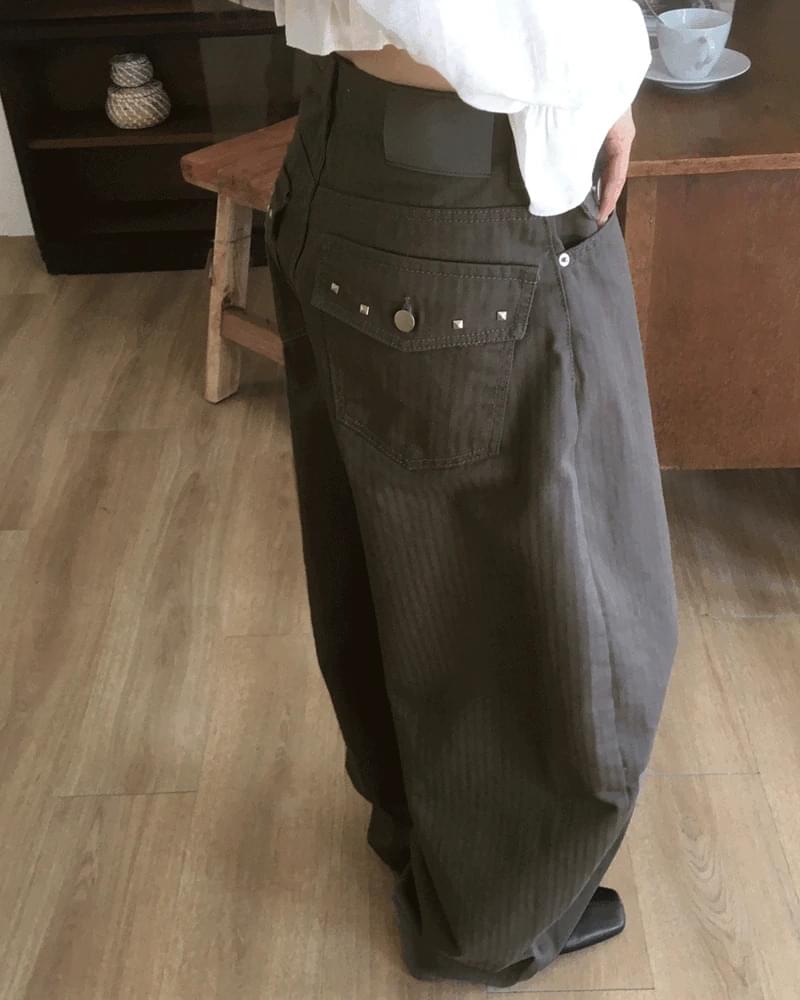 ピッツスタッドバックポケットストラップコットンワイドパンツ パンツ スカート レディース｜韓国 wonderwonder｜コーディブック