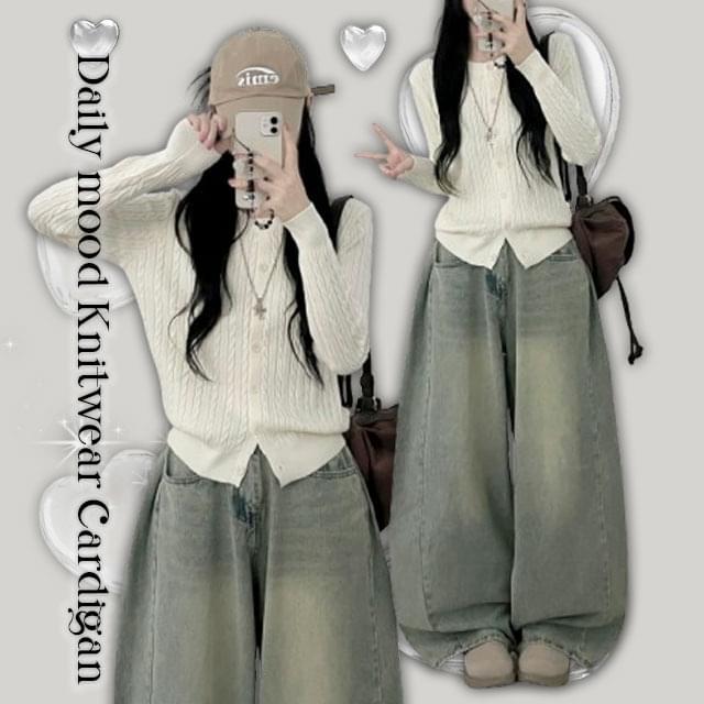 アンクプレッシャーケーブルセミクロップツイスト カーディガン / ベスト レディース｜韓国 ccomeng｜コーディブック