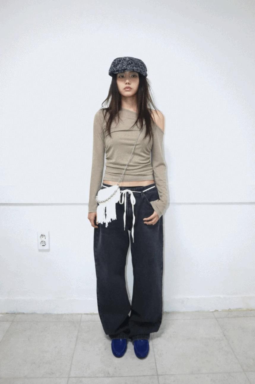 webbing low denim pants デニムパンツ スウェットパンツ レディース｜韓国 tipssy｜コーディブック