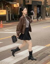 セミクロップジャケット ジャケット レザージャケット レディース|韓国 FROMDAYONE|コーディブック