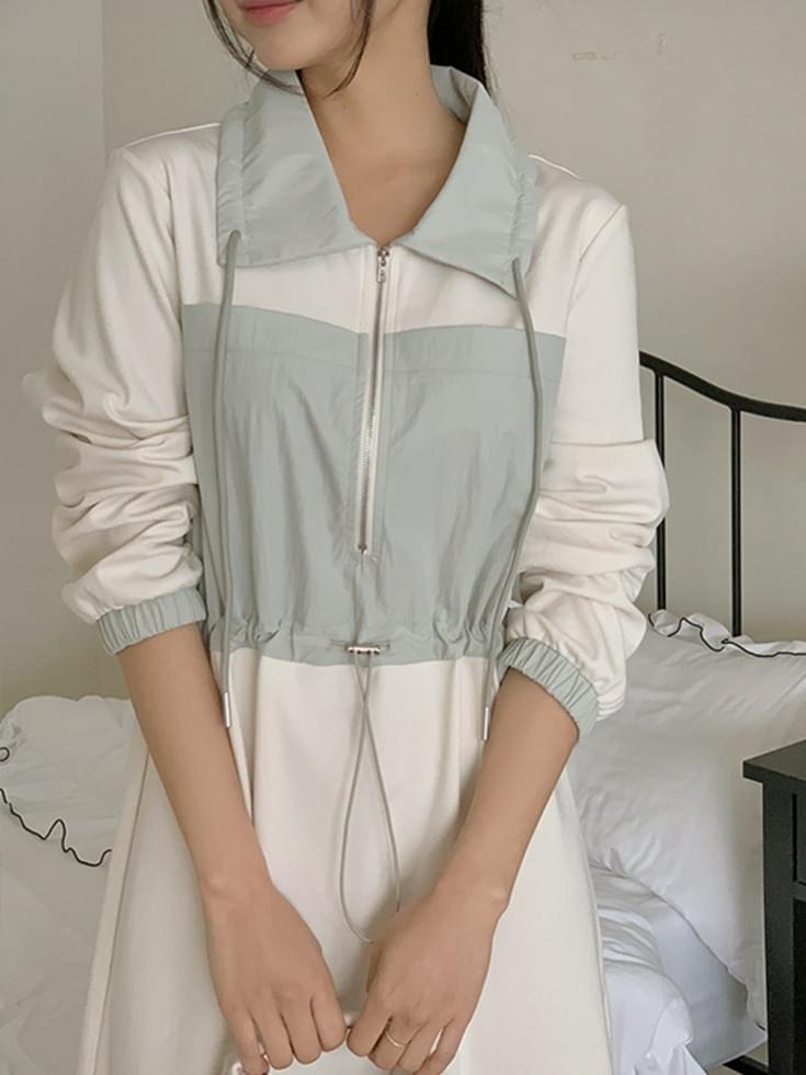 デカンド配色ジップアップロングワンピース マキシワンピース レディース｜韓国 RIRINCO｜コーディブック