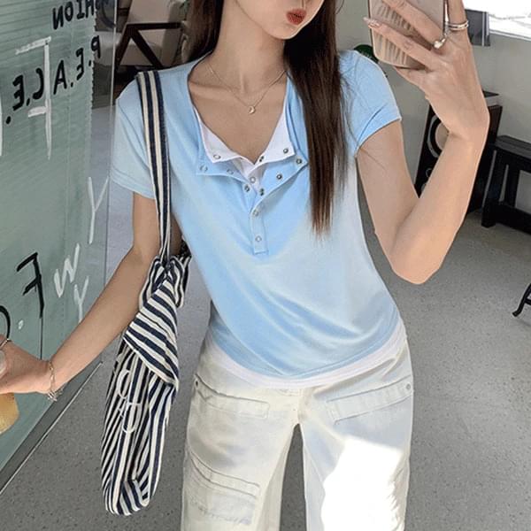 セレナフェイクレイヤード半袖Tシャツ 半袖 Tシャツ Tシャツ レディース|韓国 Wansmall|コーディブック