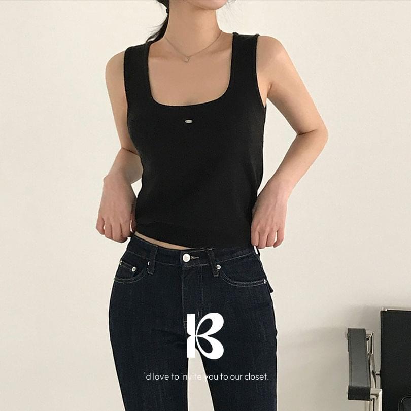 [春新作] [MADE/4color] ユア、ペンダントスクエアネックニットキャミソール ノースリーブ タンクトッ..