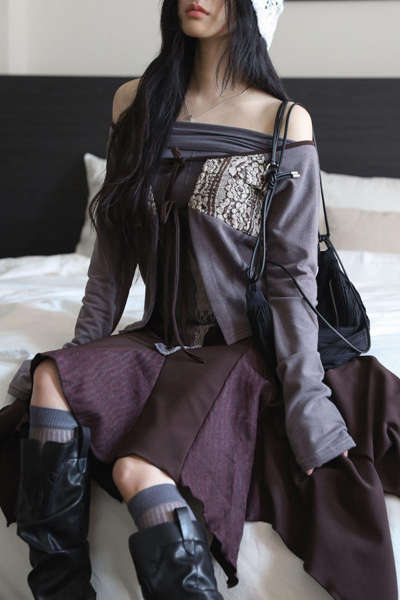 アンティークアルオフショルダーカーディガン 長袖 Tシャツ レディース｜韓国 COLOR iN ID｜コーディブック