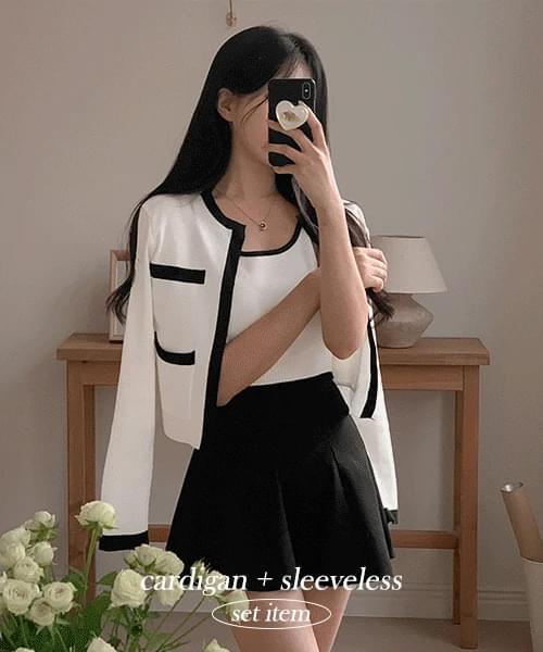 プレッツェル配色 cardigan +スリーブレスt set カーディガン / ベスト ジャケット レディース｜韓国 s..