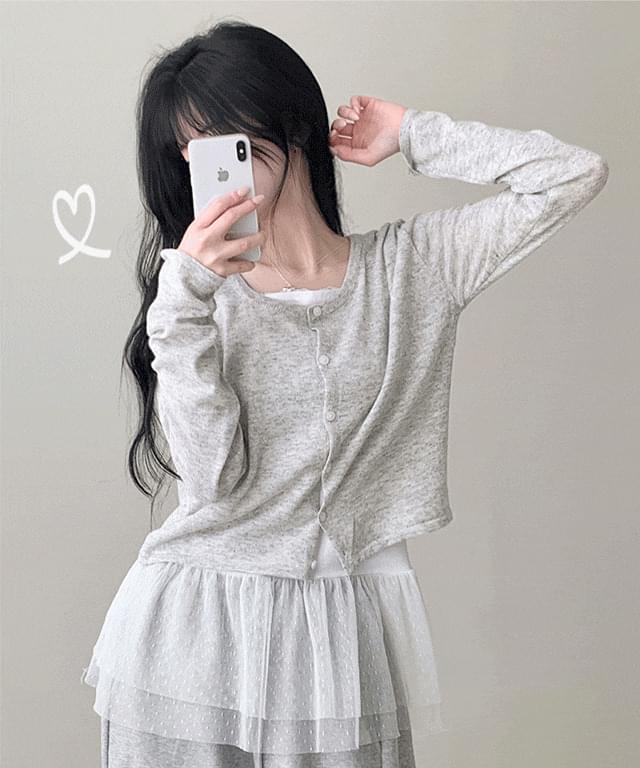 エルビーラウンドエリフィットシースルーリネンニット長袖カーディガン切手アウターデイリーカジュアル飾り基本tem 6color カーディガン / ベスト カーディガン レディース｜韓国 JASMINBELL｜コーディブック