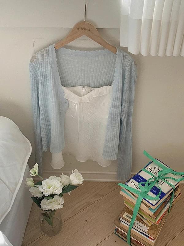 ダブ夏リネンクロップゴルジリブ長袖カーディガン カーディガン / ベスト カーディガン レディース｜韓国 frenchaube｜コーディブック