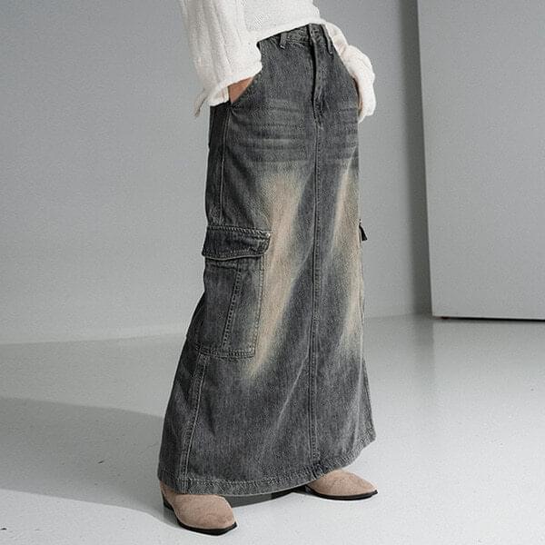 ウッディカーゴデニムロングスカート スカート デニムスカート レディース｜韓国 binary01｜コーディブック