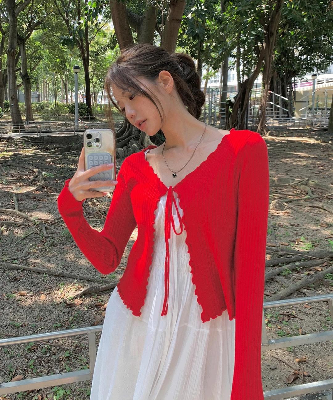 卵リボンストラップフリルリブカーディガン カーディガン / ベスト レディース｜韓国 MINGPIECE｜コー..