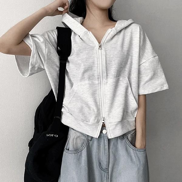 デモツーウェイ半​​袖フードジップアップ ジップアップ レディース｜韓国 HIJJOO｜コーディブック