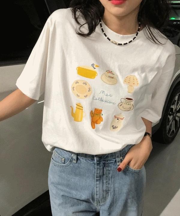 ティーポットプリントオーバーフィットボクシーフィットTシャツ3色 半袖 Tシャツ レディース｜韓国 MAN..