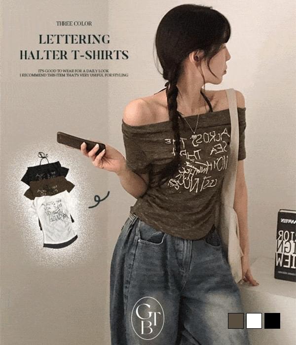 チェスドレープレタリングホルダー一体型半袖ニットTシャツ 半袖 Tシャツ Tシャツ レディース｜韓国 gi..