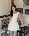 ステリープショルダーワンショルダーストラップドレープシャーリングジッパーAラインスリーブレスナシミニワンピース ミニワンピース ブラウス レディース|韓国 highclassic|コーディブック(4)
