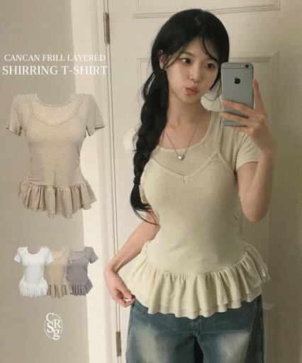 カンカンレイヤードシャーリング半袖 半袖 Tシャツ Tシャツ レディース|韓国 creamsugar|コーディブック カンカンレイヤードシャーリング半袖 半袖 Tシャツ Tシャツ レディース|韓国 creamsugar|コーディブック