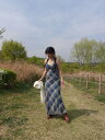 CARINO CHECK FRILL LONG DRESS マキシワンピース スリップドレス レディース|韓国 VIVIC|コーディブック