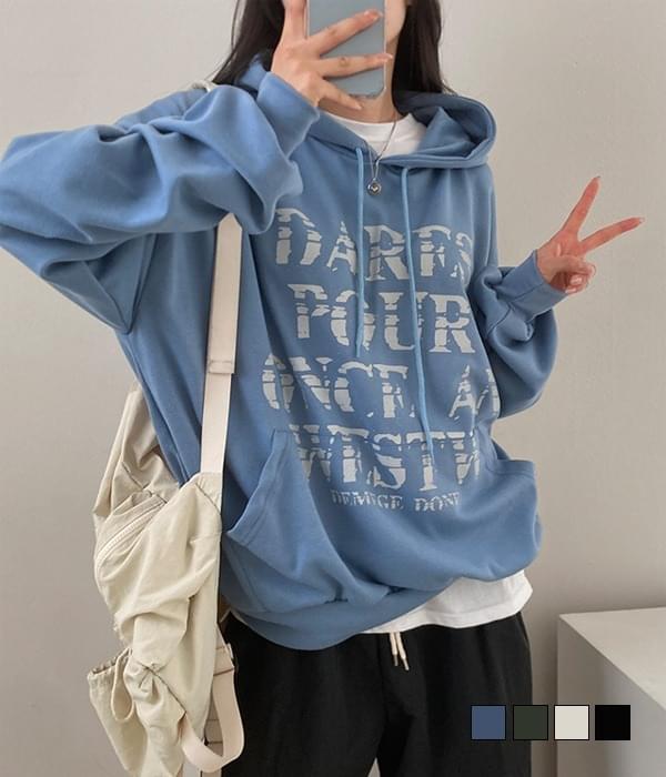 フォアダークレタリングルーズフィットフードスウェットシャツ 長袖 Tシャツ フードパーカー レディース|韓国 gifteabox|コーディブック