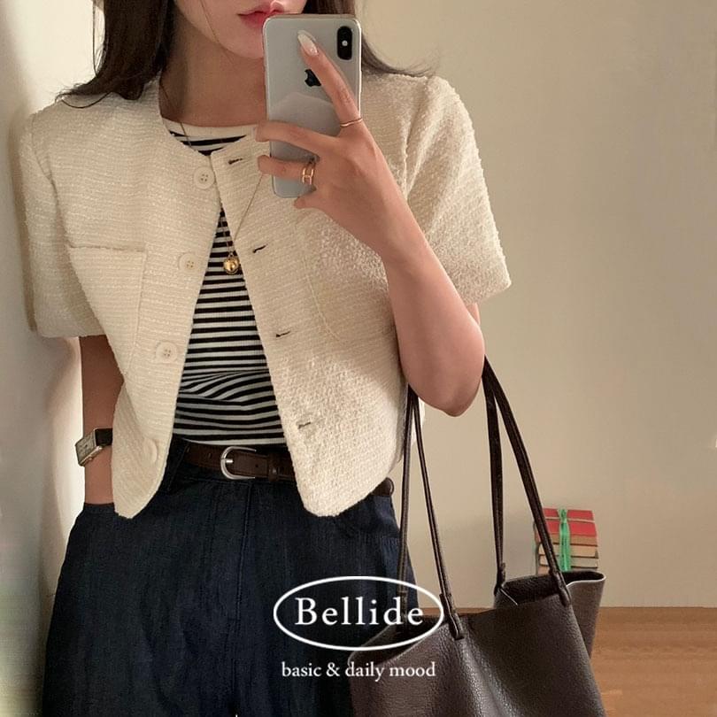 [MADE] ノーカラー半袖ツイードジャケット ジャケット レディース｜韓国 BEIDELLI｜コーディブック