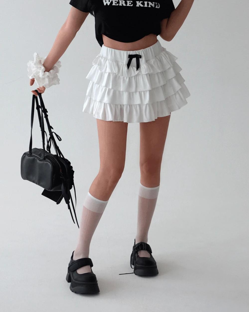 リボンフリルカンカンミニスカート スカート ティアードスカート レディース｜韓国 Delight-J｜コーディブック