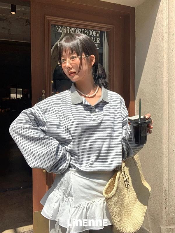 cozy PK shirt (gray) 長袖 Tシャツ シャツ レディース｜韓国 Linenne｜コーディブック(4)