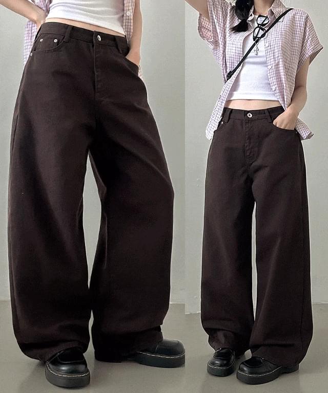 レートコットンデニムワイドロングパンツ パンツ ワイドパンツ レディース｜韓国 Loonough｜コーディブック