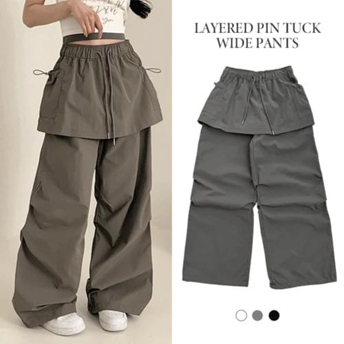 ピーターナイロンスカートレイヤードストリングワイドパンツ パンツ ワイドパンツ レディース|韓国 peachmode|コーディブック
