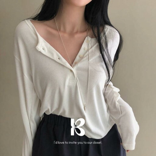 リブオープンボタンTシャツ 長袖 Tシャツ Tシャツ レディース|韓国 BEIDELLI|コーディブック リブオープンボタンTシャツ 長袖 Tシャツ Tシャツ レディース|韓国 BEIDELLI|コーディブック