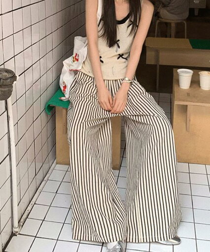 ベルンストライプバンディングワイドパンツ パンツ ワイドパンツ レディース|韓国 Dearlow|コーディブック ベルンストライプバンディングワイドパンツ パンツ ワイドパンツ レディース|韓国 Dearlow|コーディブック