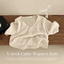 ジェルディケーブルワッペンリネンVネッククロップ半袖ニット 半袖 Tシャツ レディース|韓国 peachmode|コーディブック(4)